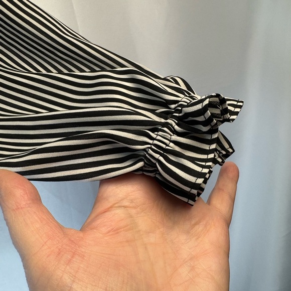 Ann Taylor Factory Long Sleeve V-Neck Black & White Striped Blouse 6 - Picture 3 of 8